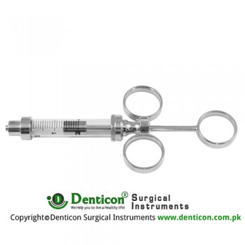 3 Ring Hypodermic Syringe Glass Barrel - With Luer Lock Connection - Moveable Rings Stainless Steel, Capacity 2 ml